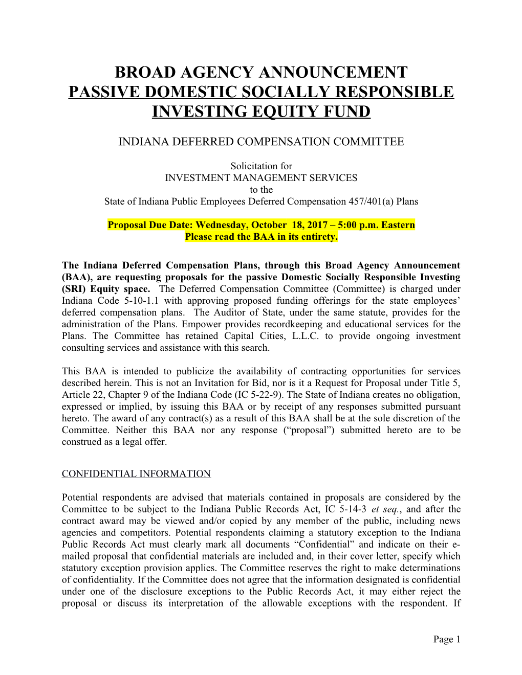 Passive Domestic Socially Responsible Investing Equity Fund