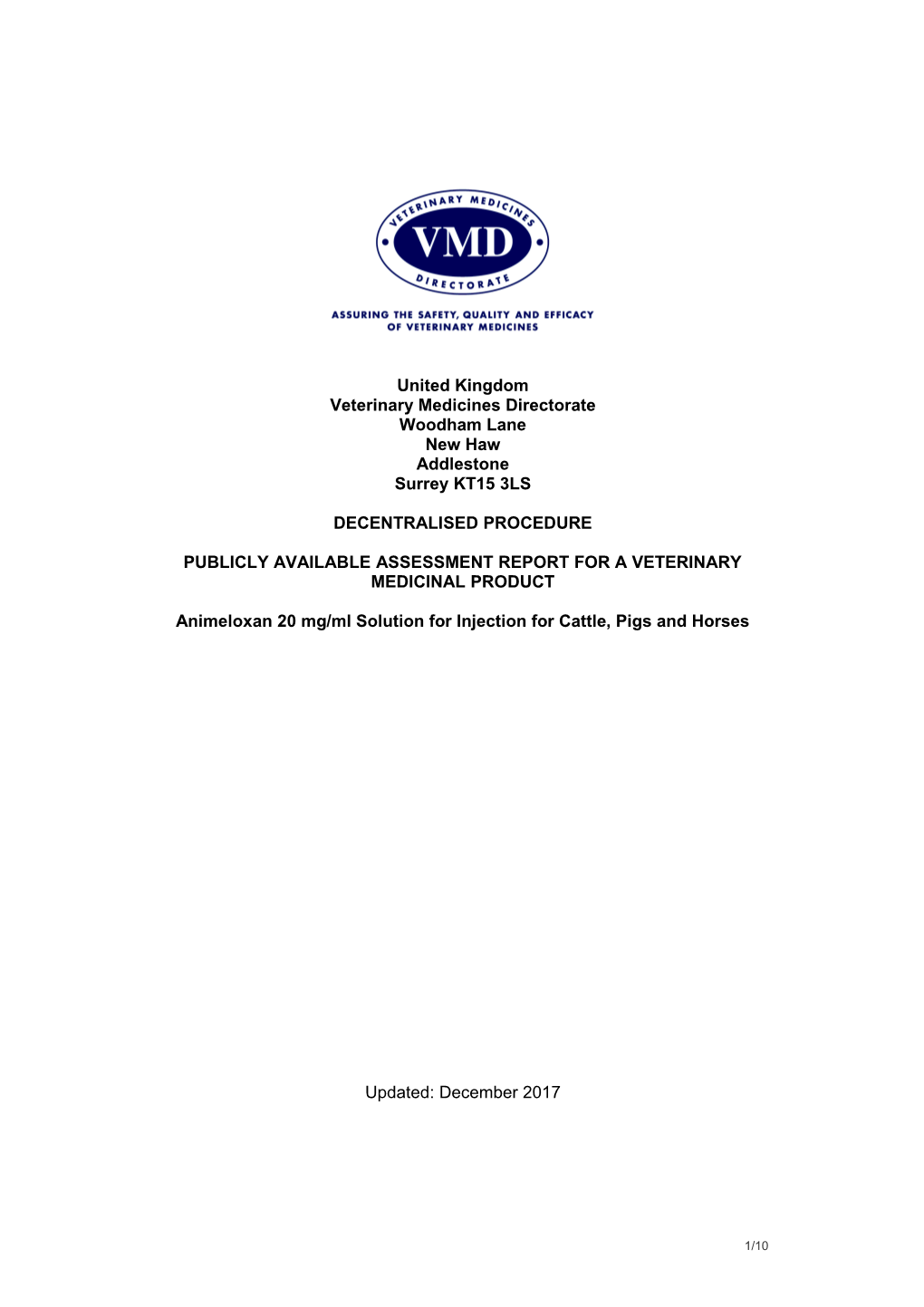 Publicly Available Assessment Report for a Veterinary Medicinal Product s6