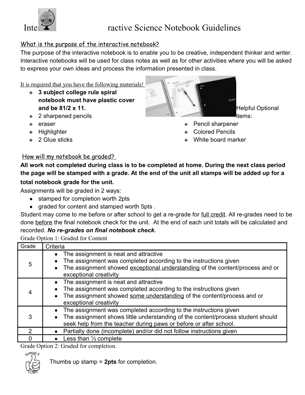 Interactive Science Notebook Guidelines