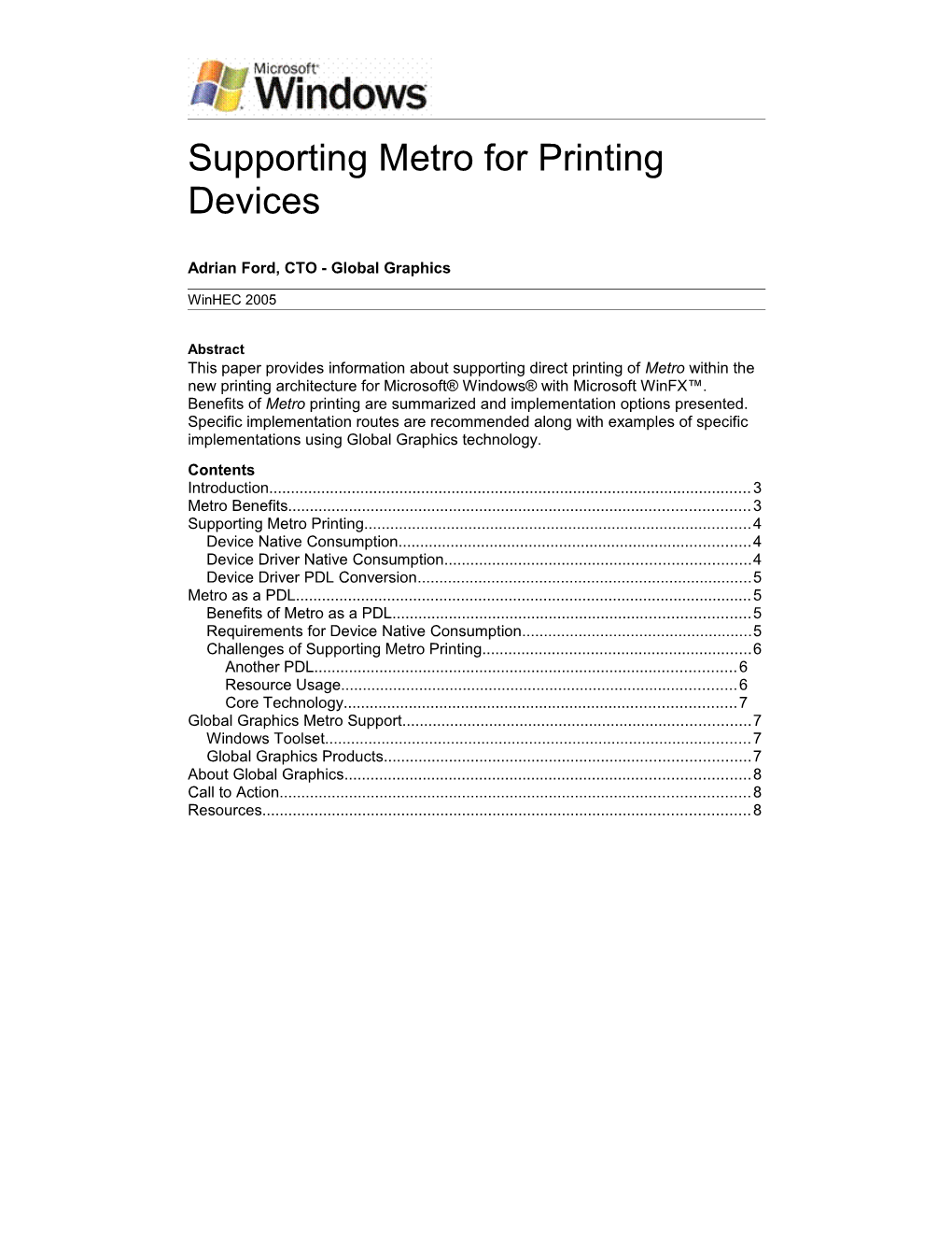 Supporting Metro for Printing Devices