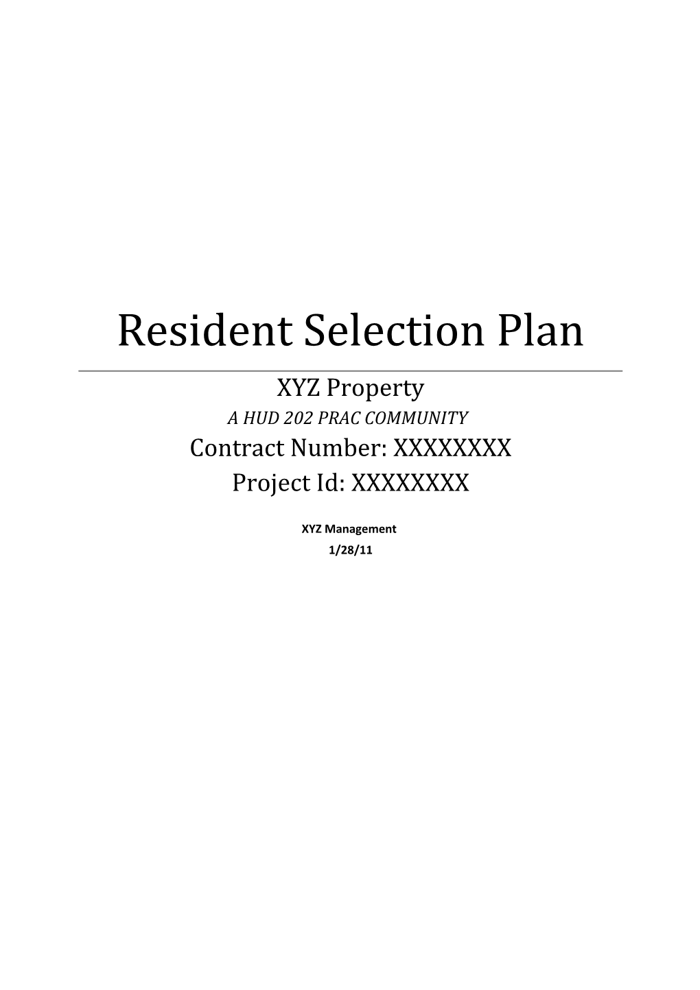 Resident Selection Plan