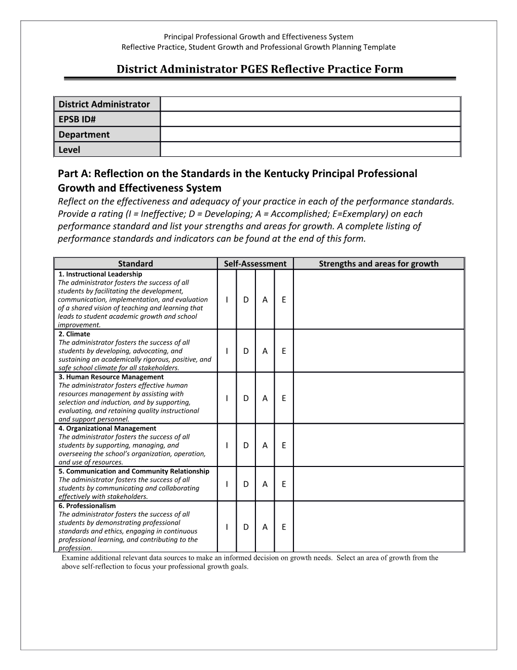 Principal Reflective Practice Student Growth and Professional Growth Planning Template s1