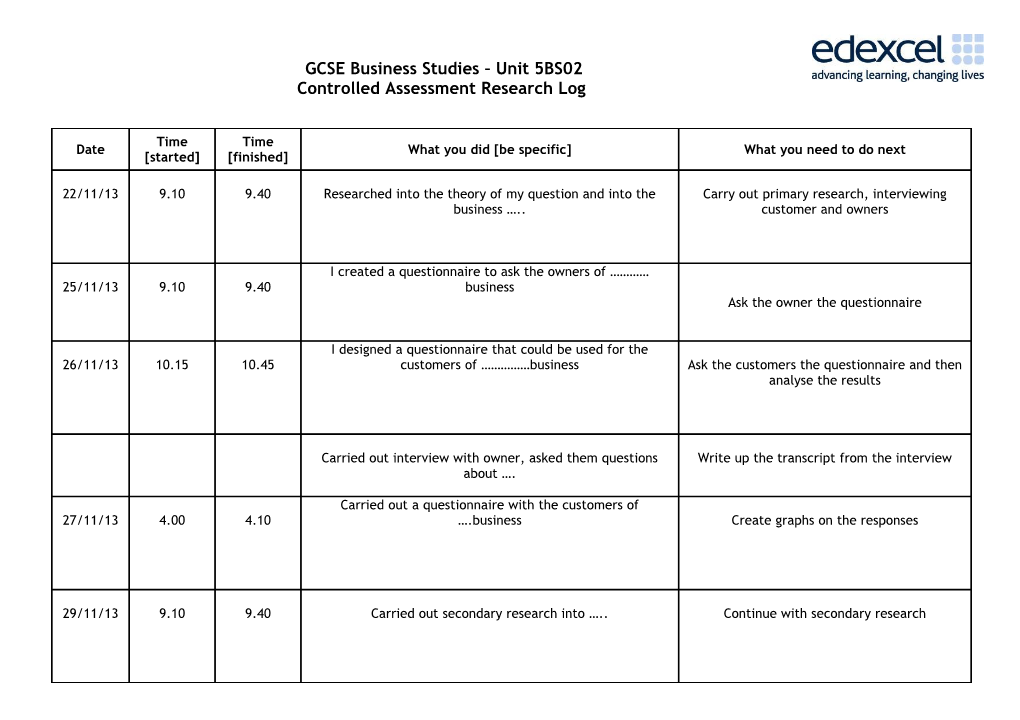 Controlled Assessment - Research Log