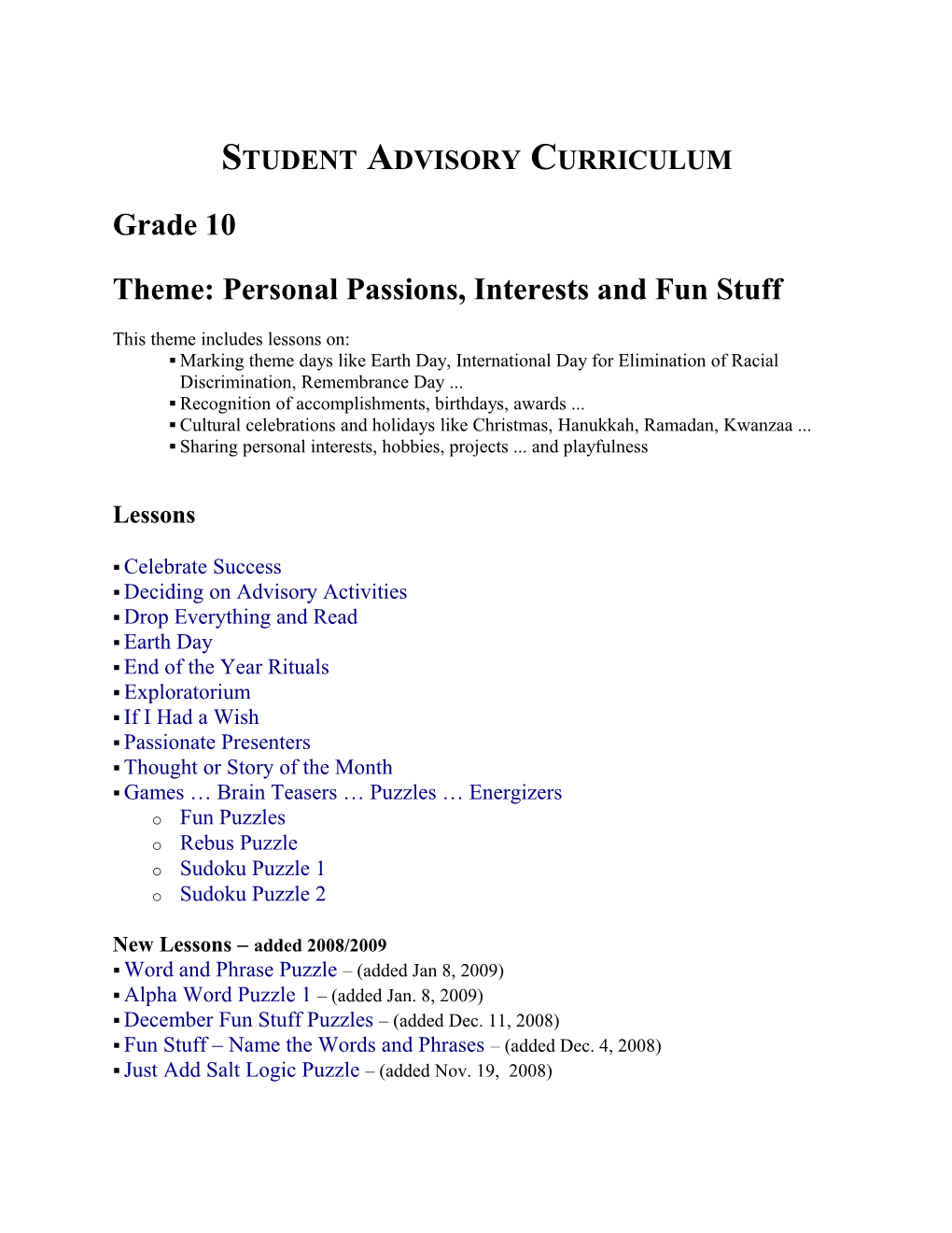 Student Advisory Curriculum s1