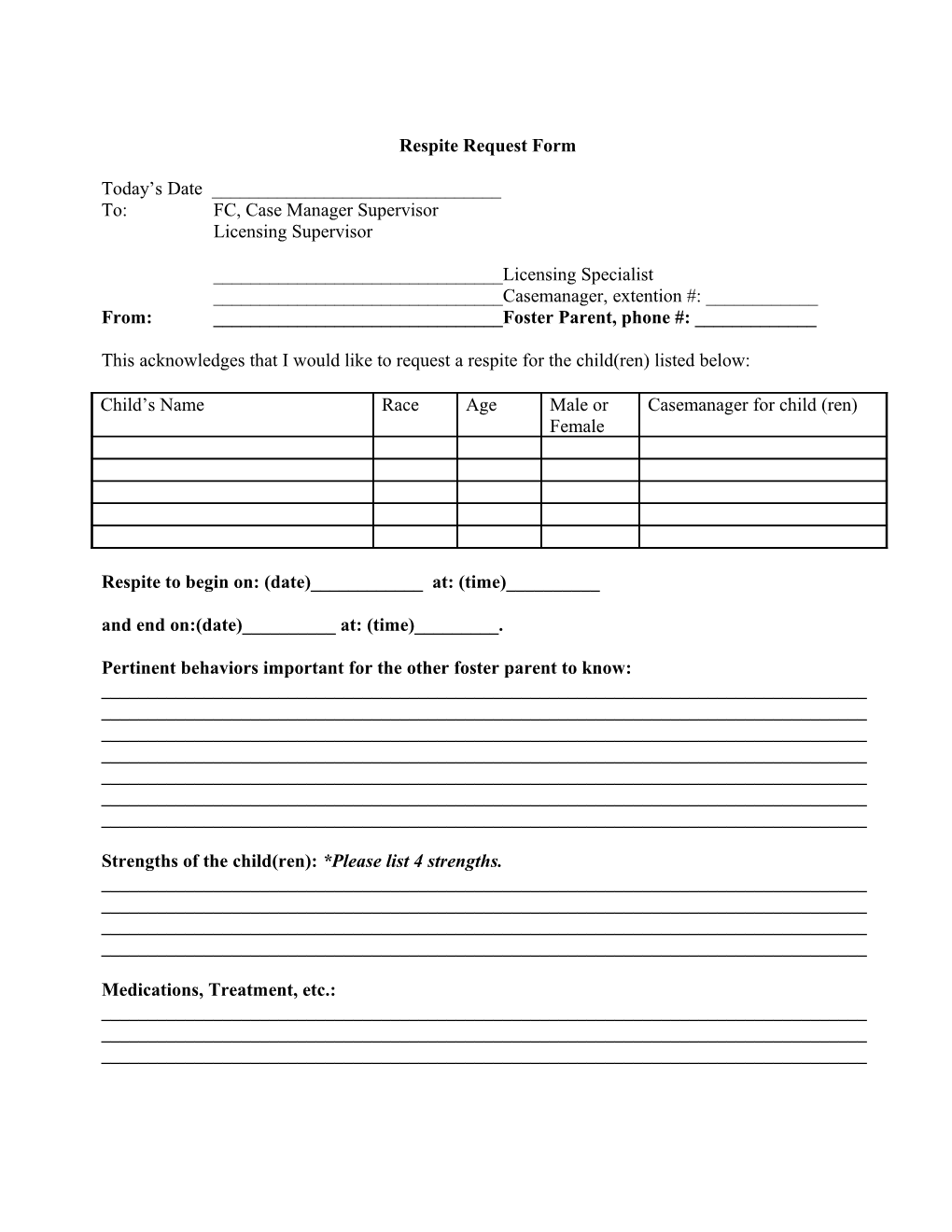 Respite Request Form