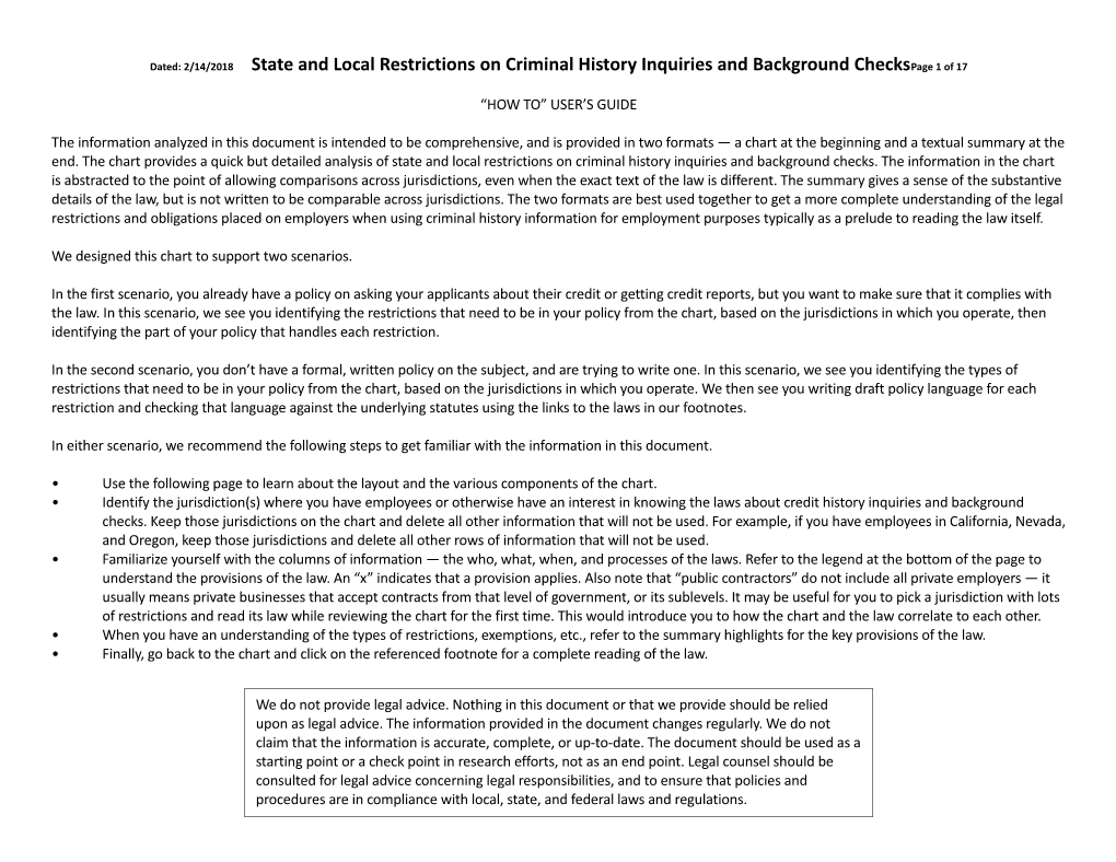 Dated: 2/14/2018 State and Local Restrictions on Criminal History Inquiries and Background