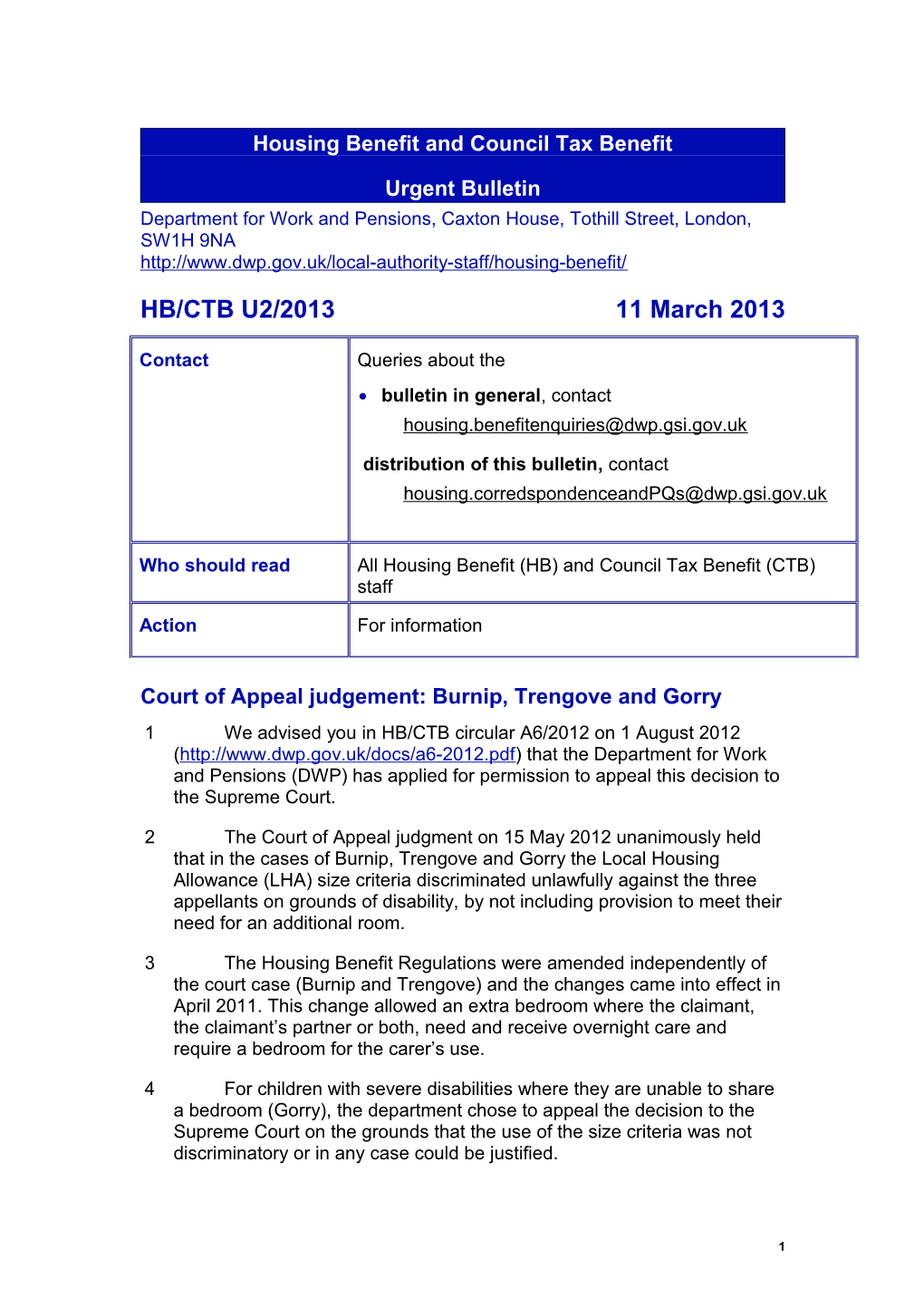 Housing Benefit and Council Tax Benefit Circular s15