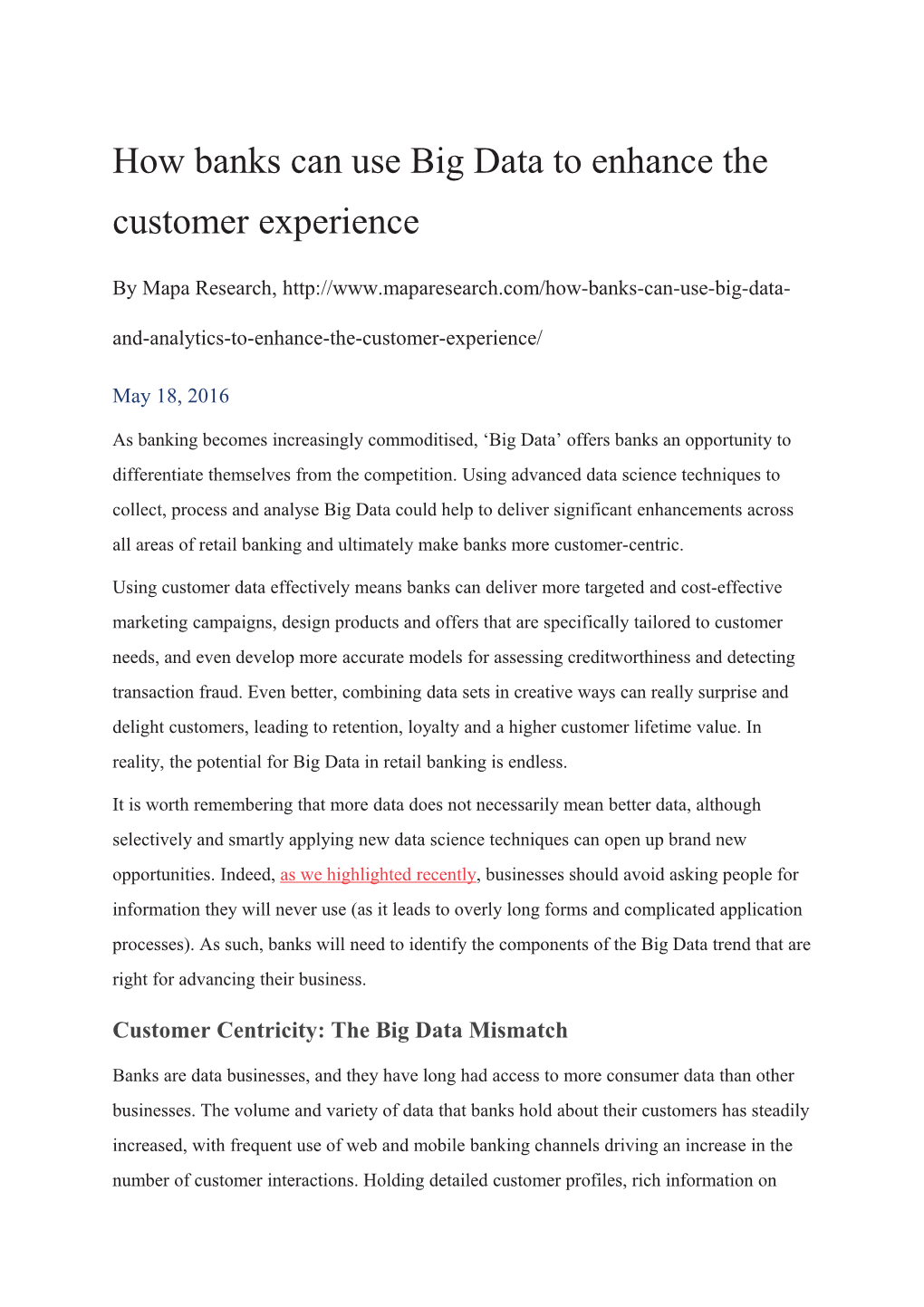 How Banks Can Use Big Data to Enhance the Customer Experience