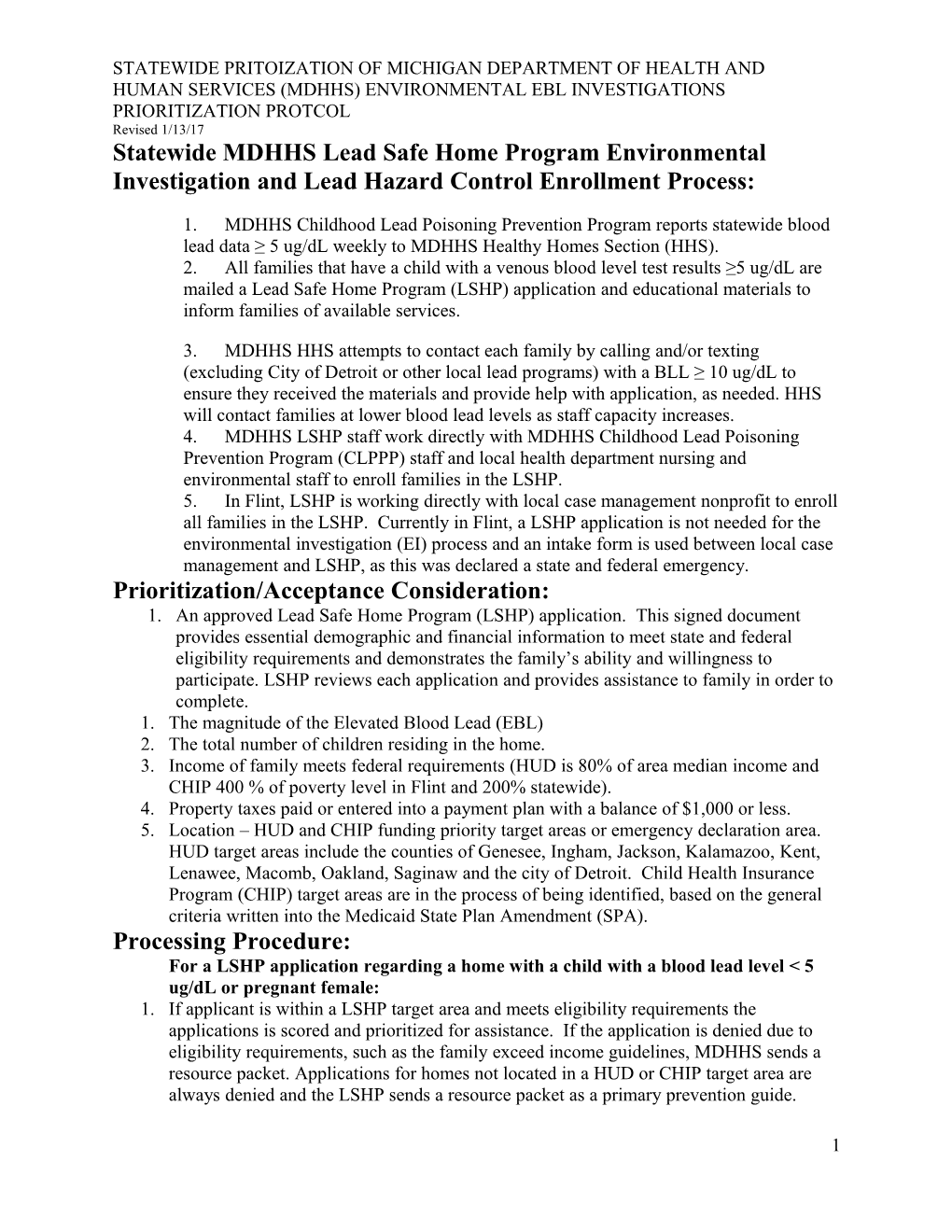 Statewide MDHHS Lead Safe Home Program Environmental Investigation and Lead Hazard Control