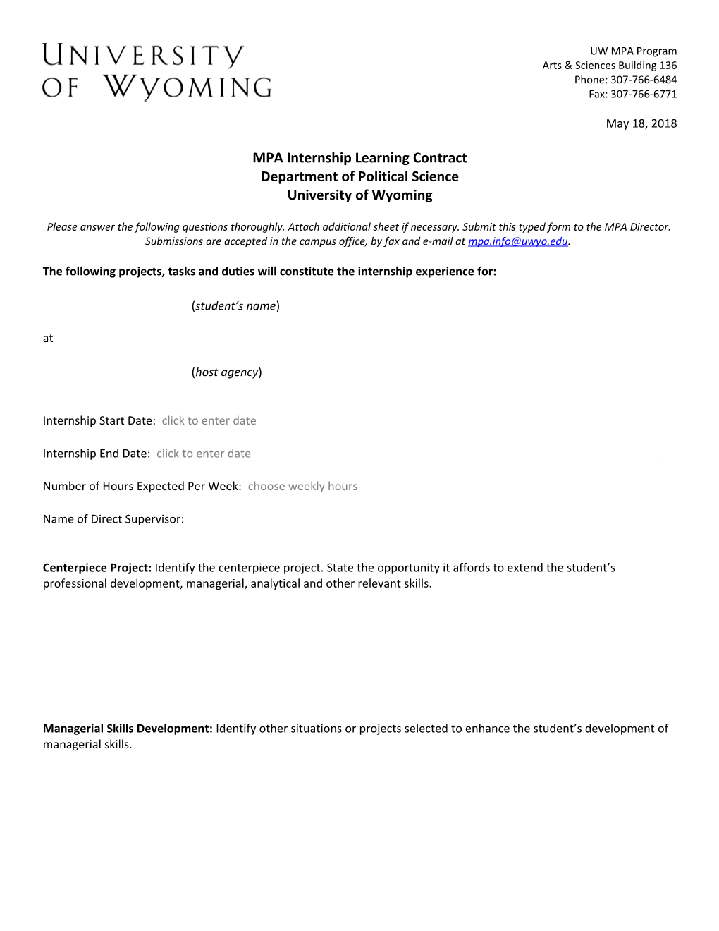 MPA Internship Learning Contract