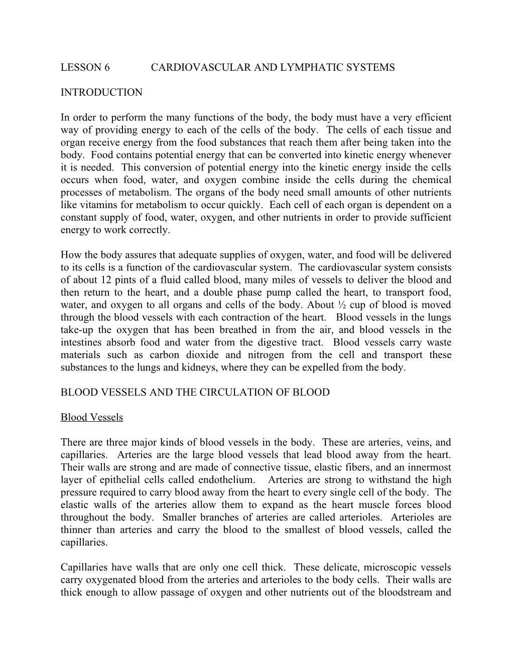 Lesson 6 Cardiovascular and Lymphatic Systems