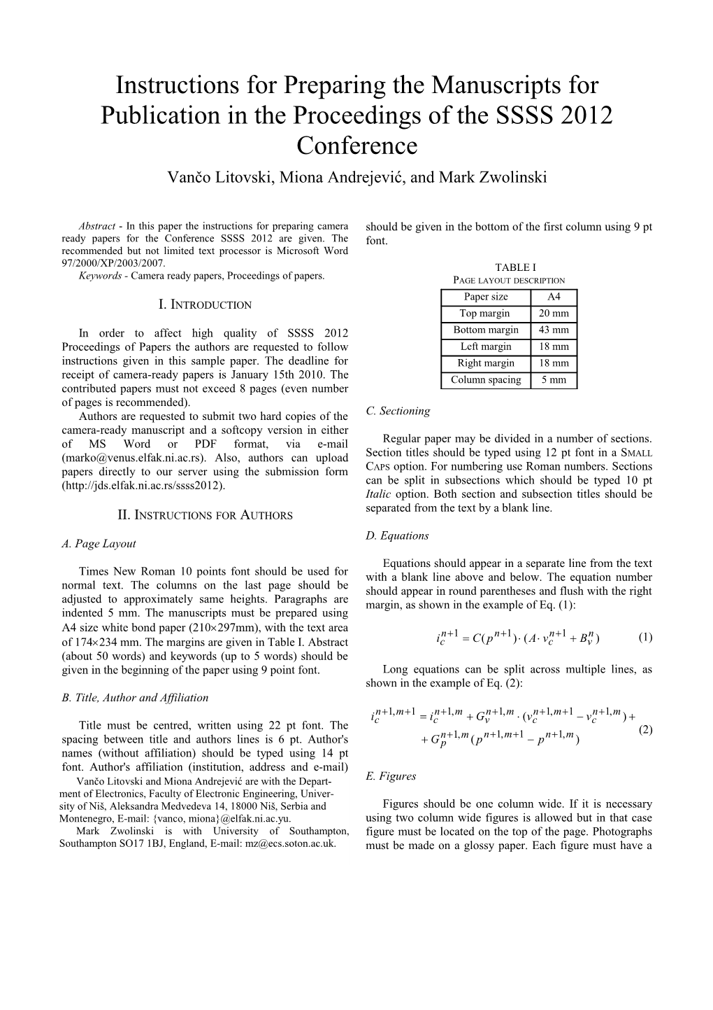 Preparing the Camera Ready Paper for SSSS 2005 Proceeding of Papers