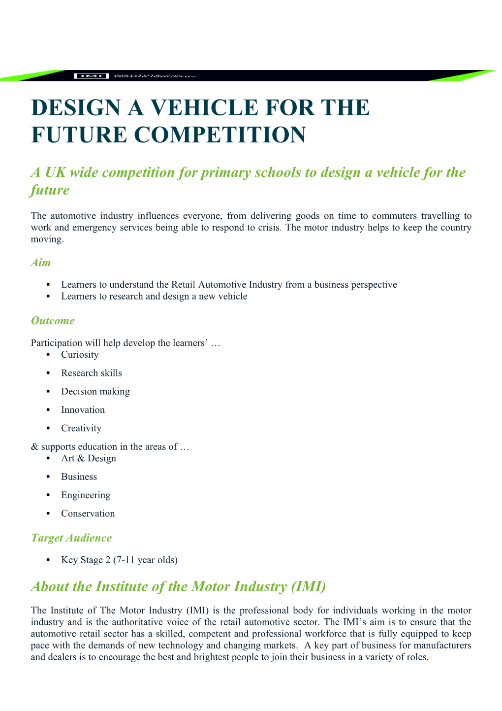 Design a Vehicle for the Future Competition
