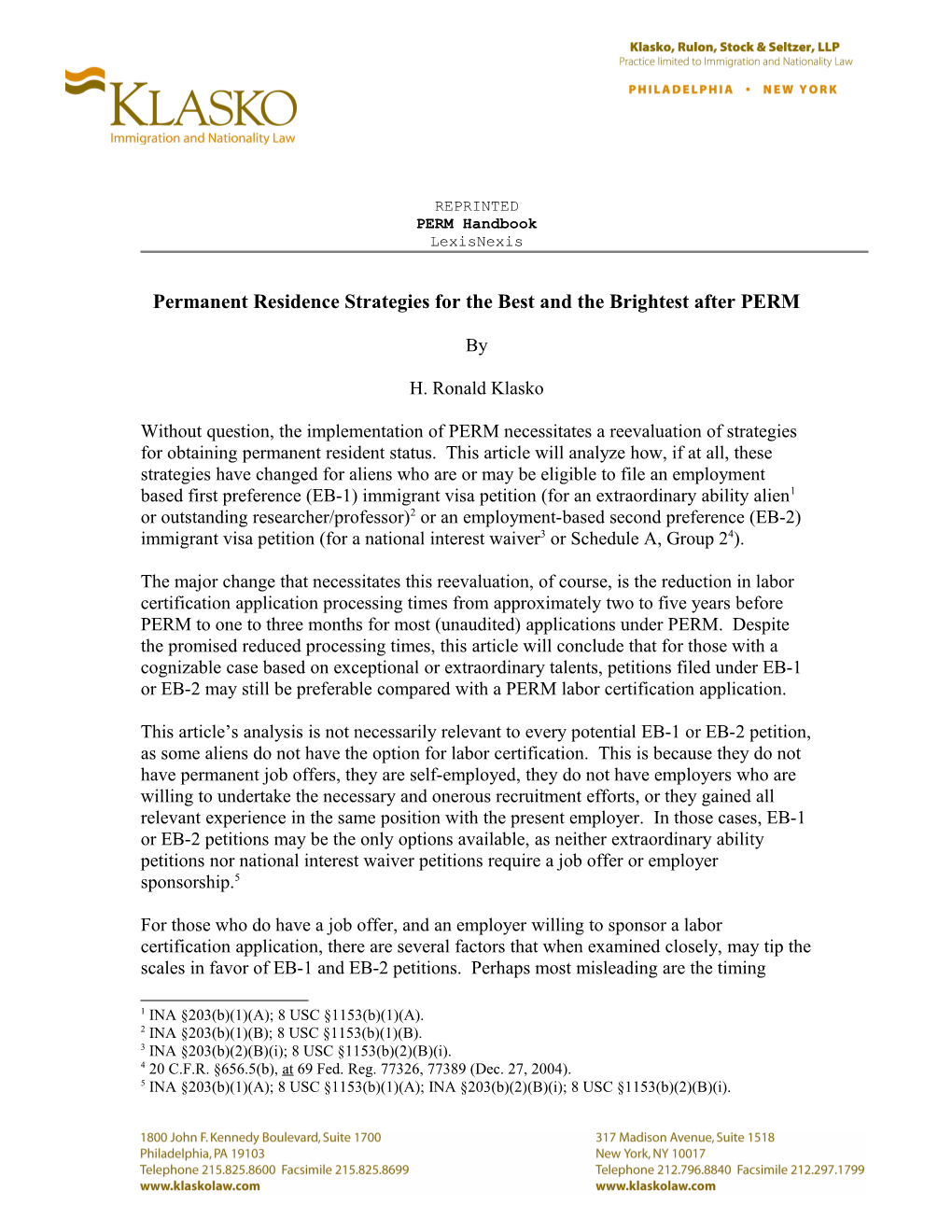 Permanent Residence Strategies - Syl Comments (Revised) (00062107;3)