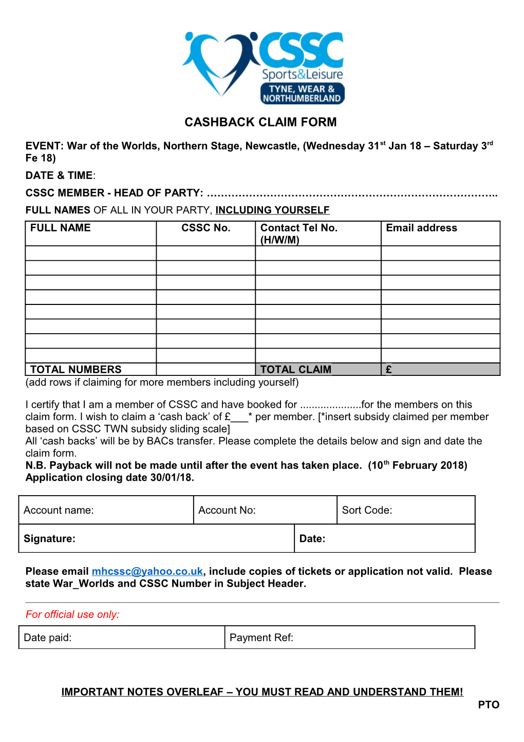 Cssc Booking Form