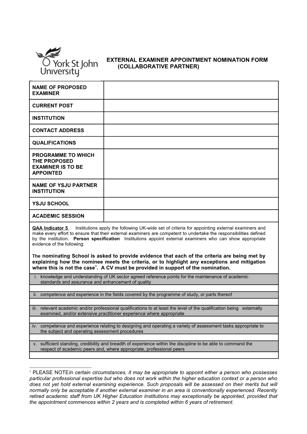 Ee2b External Examiner Appointment Proforma 2003/2004