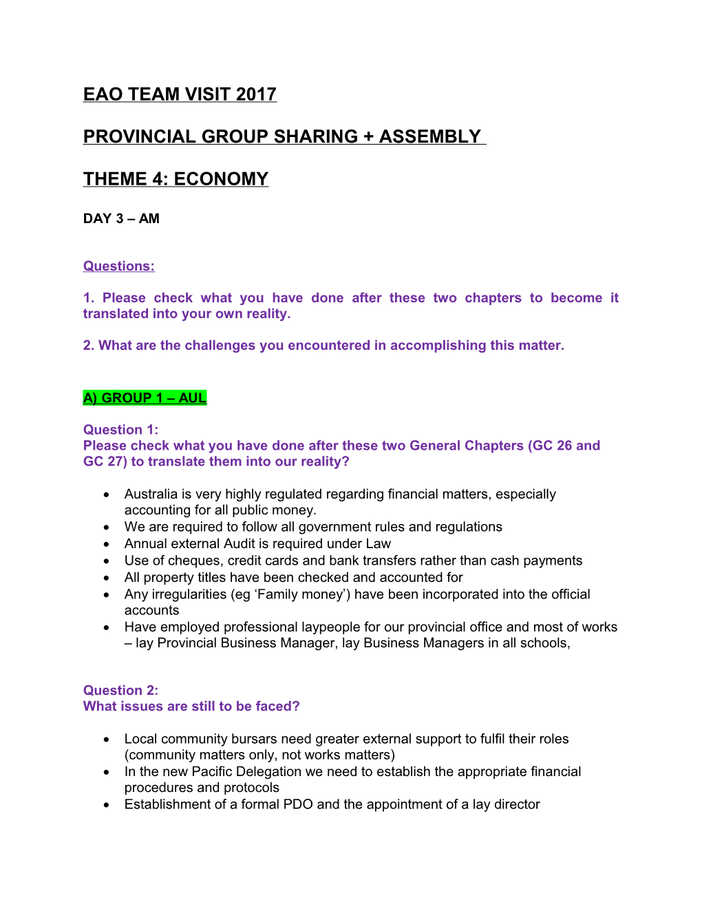 Provincial Group Sharing + Assembly