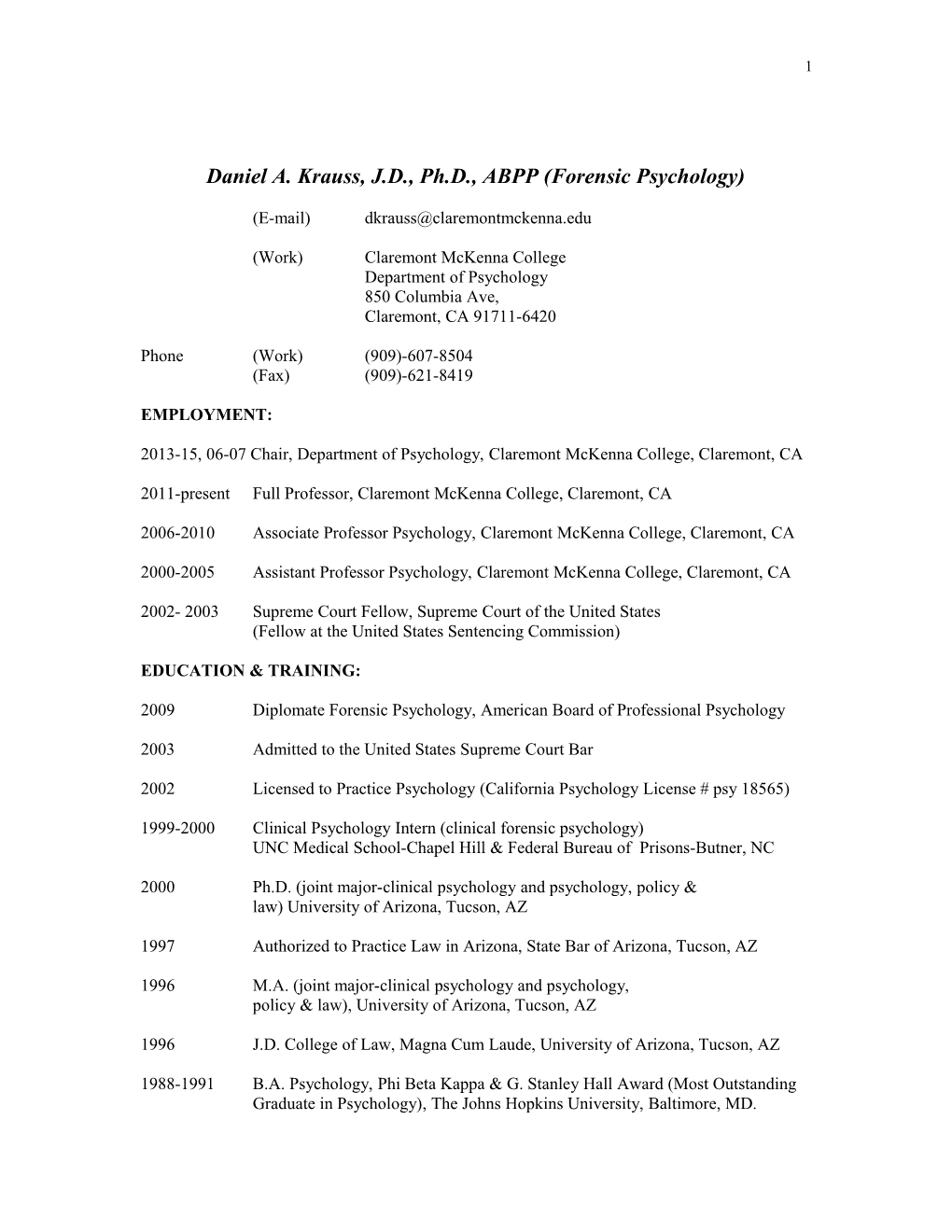 Daniel A. Krauss, J.D., Ph.D., ABPP (Forensic Psychology)
