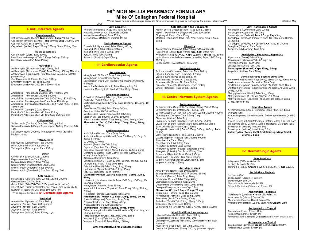 2002 Nellis Pharmacy Formulary