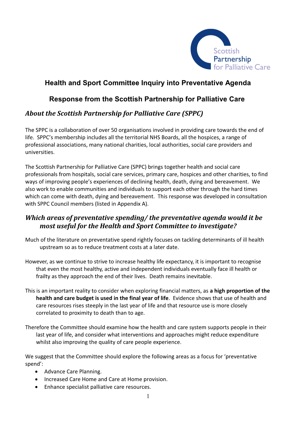 Health and Sport Committee Inquiry Into Preventative Agenda
