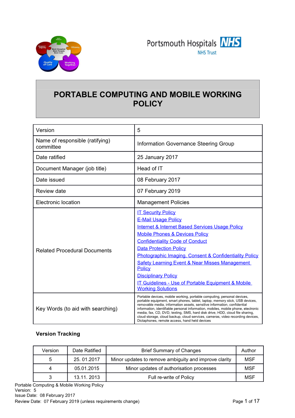 Portable Computing and Mobile Working Policy