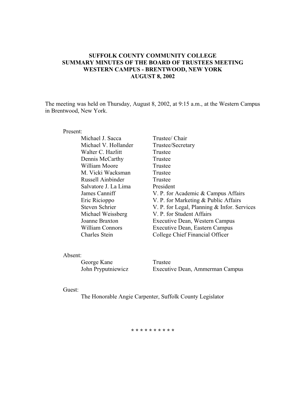 Summary Minutes of the Board of Trustees Meeting