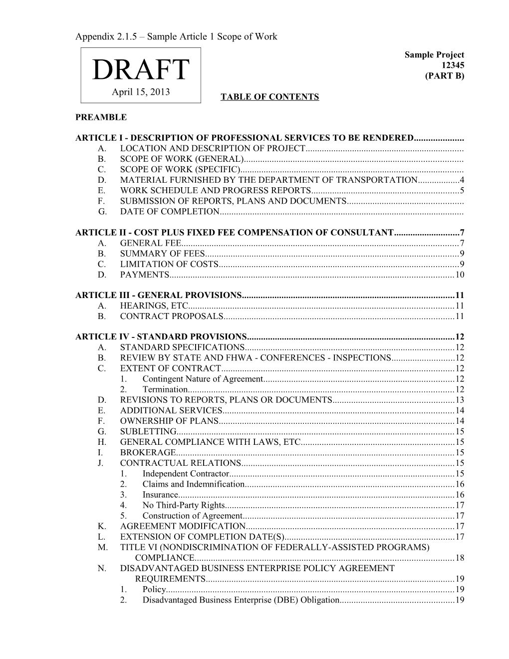 Appendix 2.1.5 Sample Article 1 Scope of Work