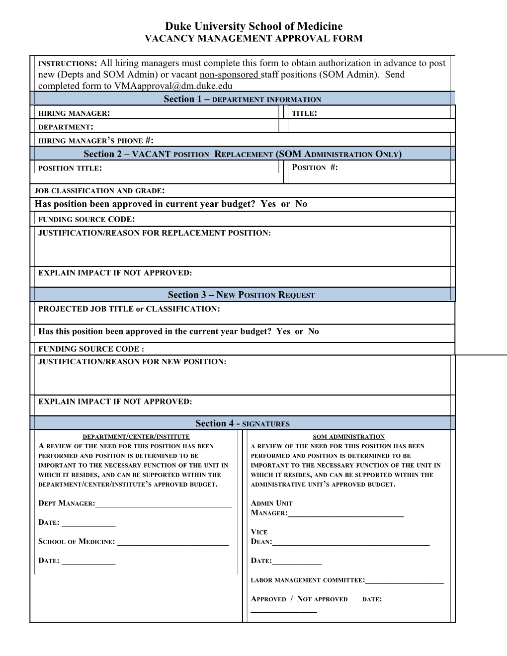 Vacancy Management Approval Form