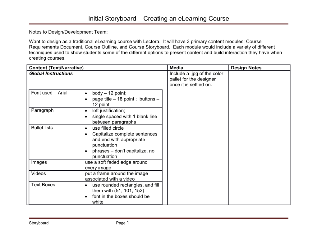 Initial Storyboard – Creating An Elearning Course