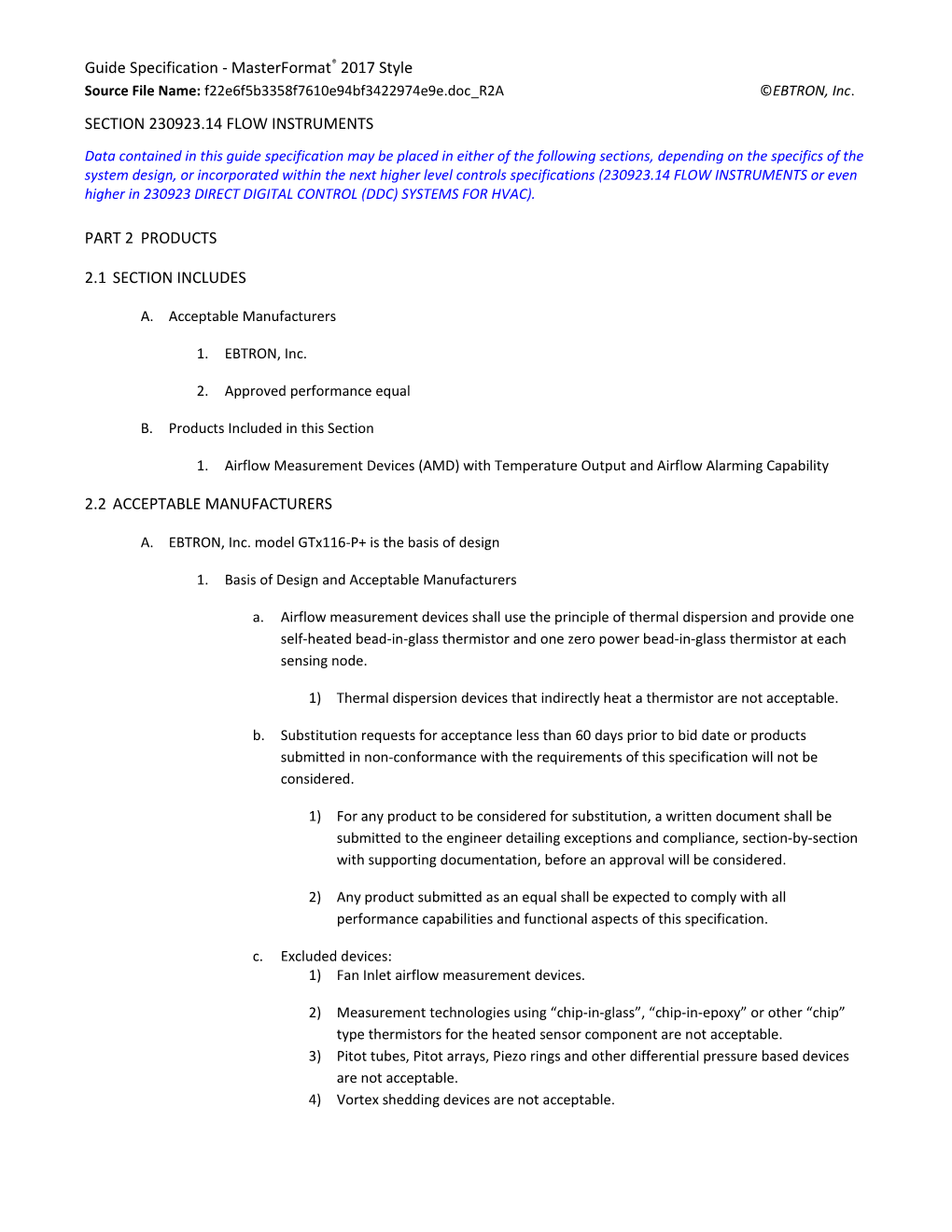 Guide Specification - Masterformat 2017 Style