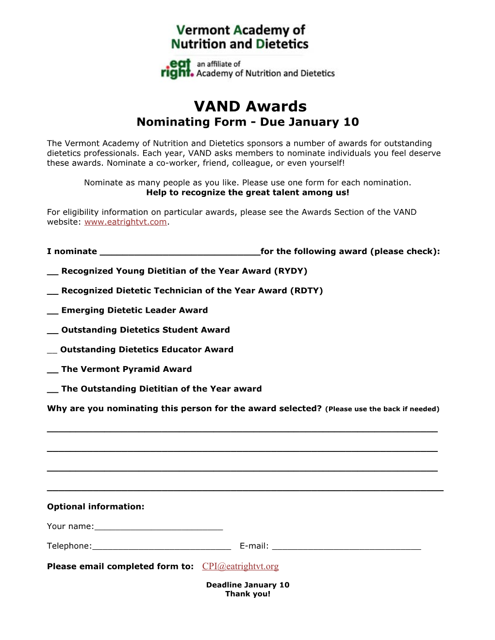 VDA Awards Nominating Form