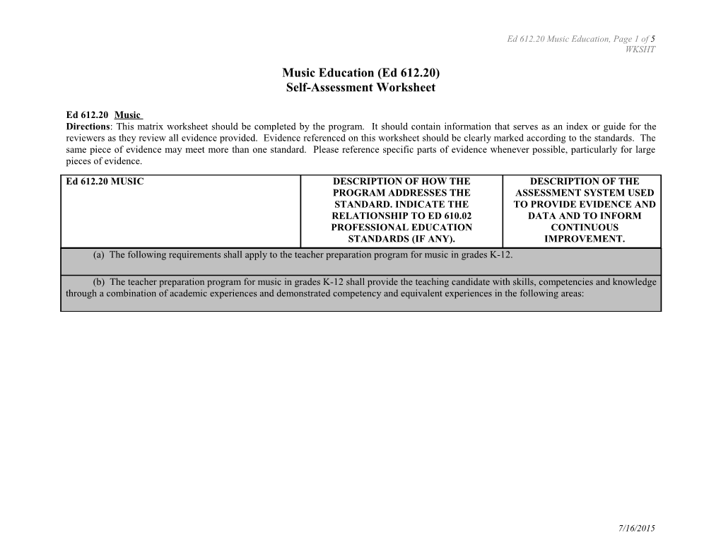 Music Education (Ed 612.20)