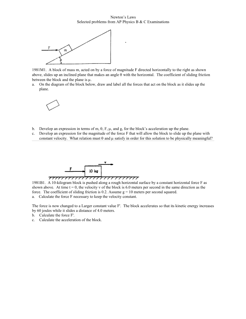 Selected Problems from AP Physics B & C Examinations