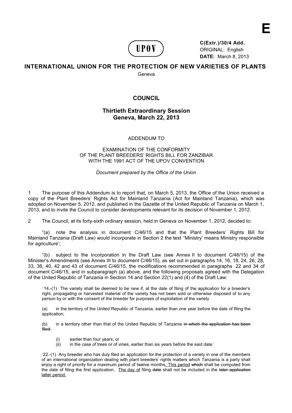 Thirtieth Extraordinary Session Geneva, March 22, 2013