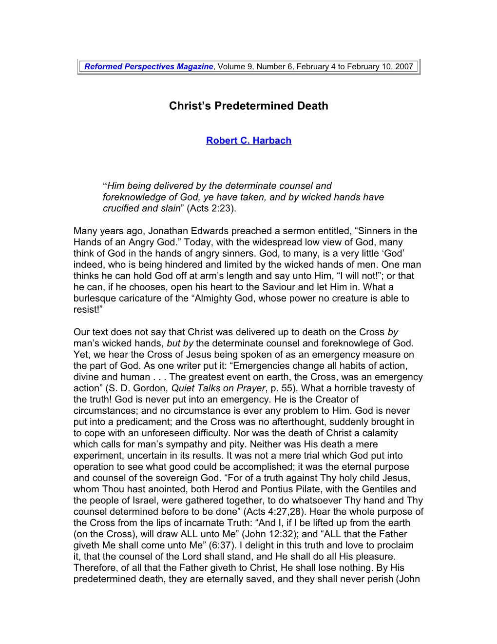 Christ S Predetermined Death
