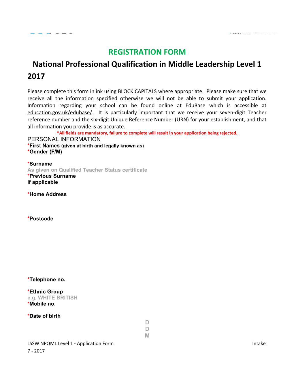 National Professional Qualification in Middle Leadership Level 1