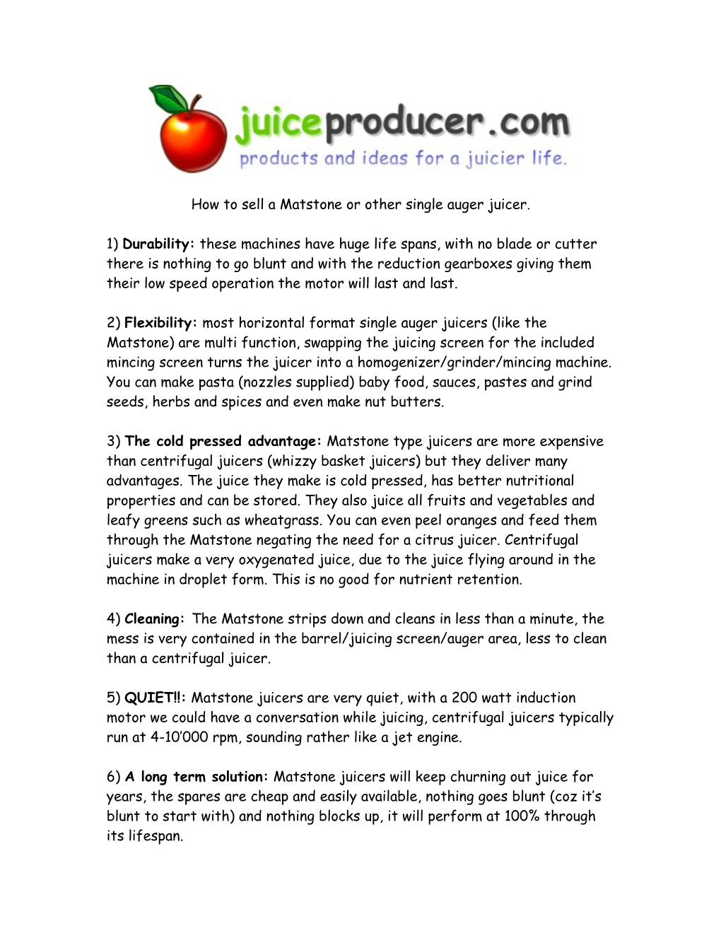 How to Sell a Matstone Or Other Single Auger Juicer