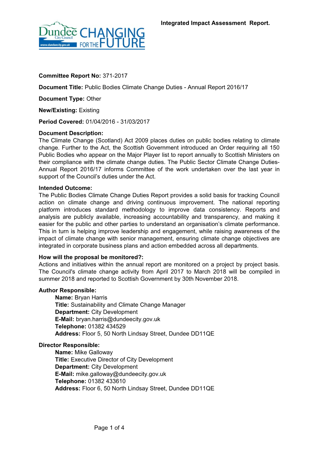 Document Title: Public Bodies Climate Change Duties - Annual Report 2016/17