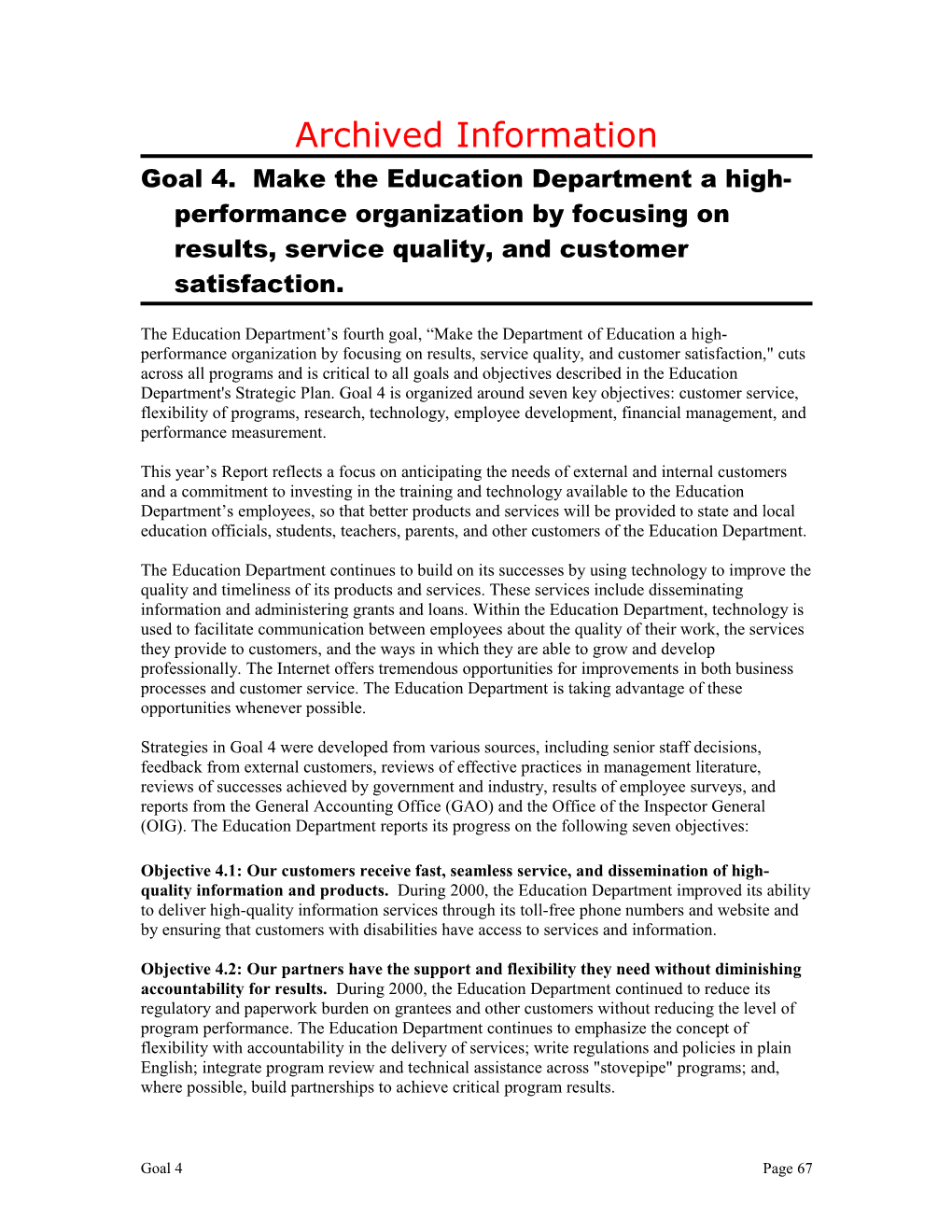 Archived: Goal 4. Make the Education Department a High-Performance Organization by Focusing