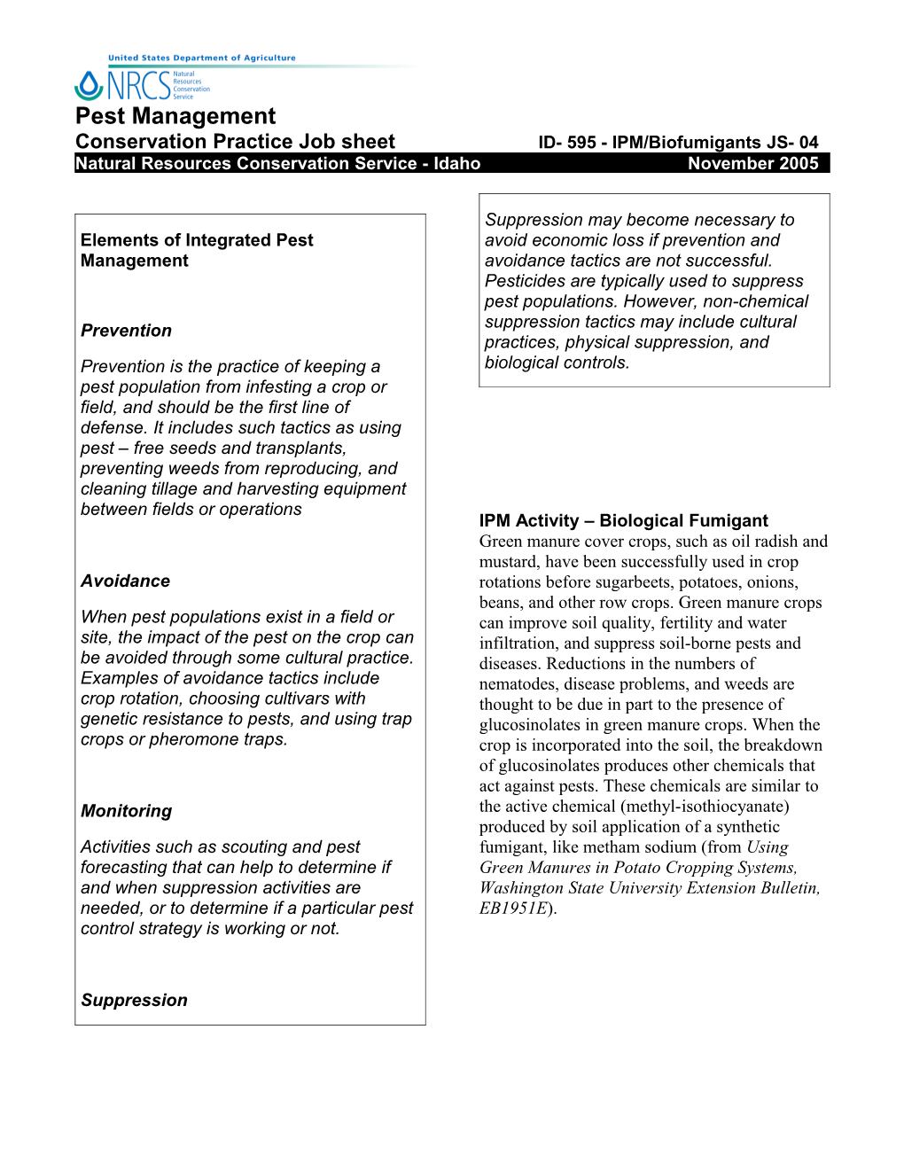 Conservation Practice Job Sheet ID- 595 - IPM/Biofumigants JS- 04