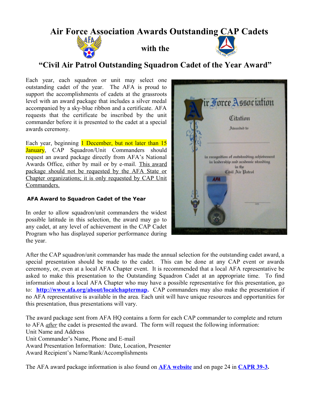 Civil Air Patrol Outstanding Squadron Cadet of the Year Award