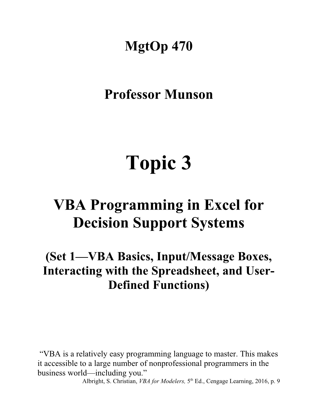 VBA Programming in Excel For