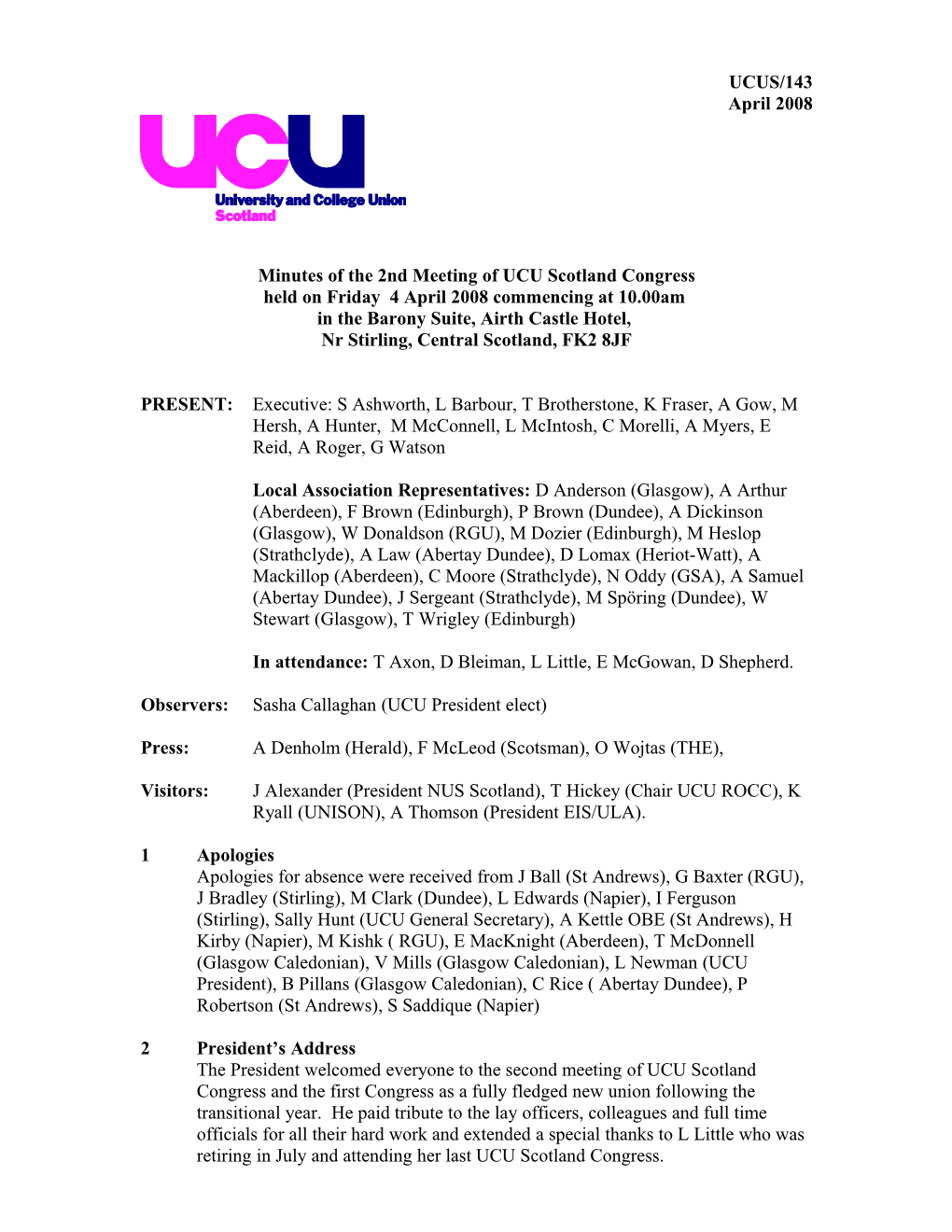 Minutes of the 2Nd Meeting of UCU Scotland Congress