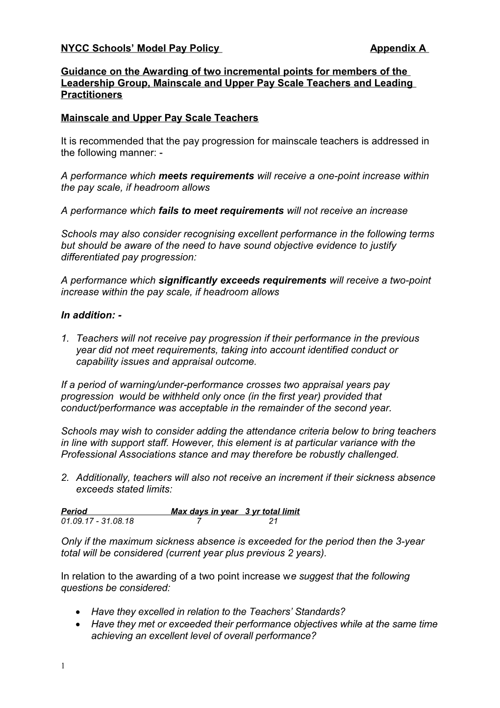 Model Schools' Pay Policy 2014-15