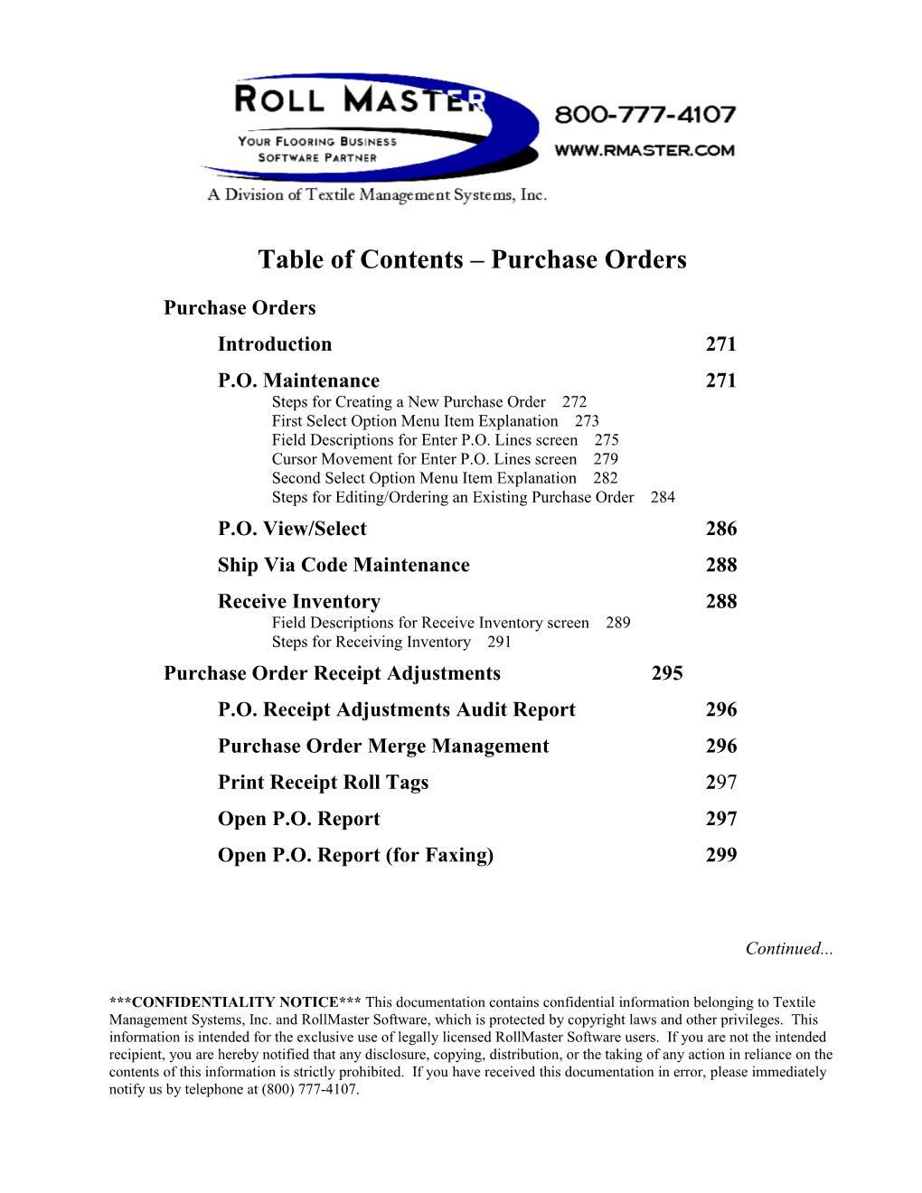 Table of Contents Purchase Orders