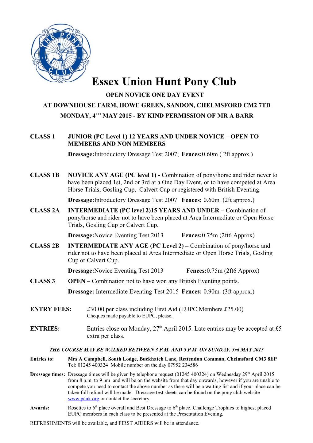Essex Union Branch of the Pony Club
