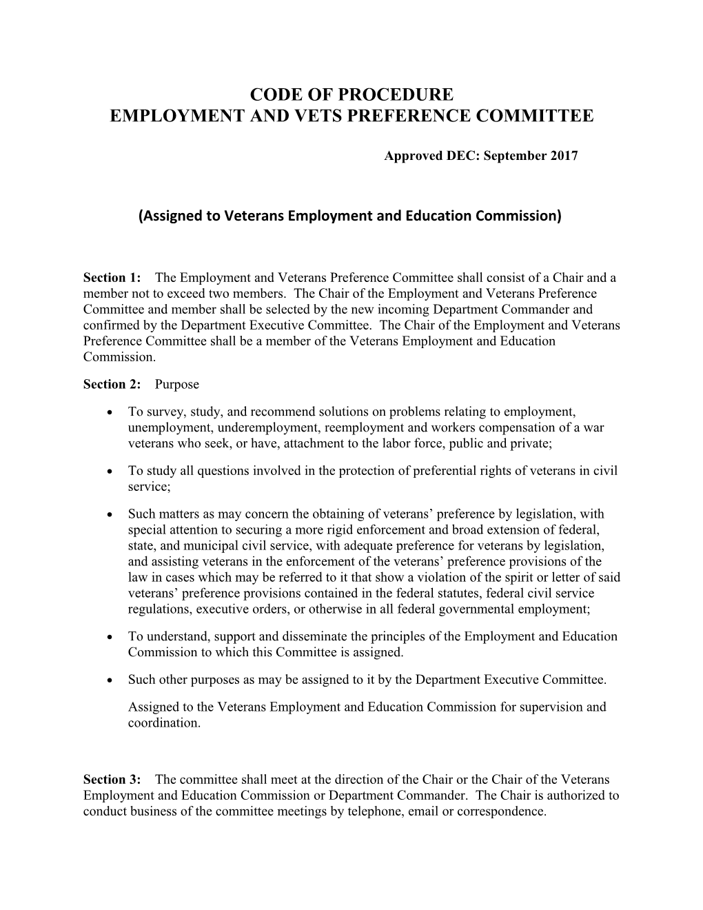 Employment and Vets Preference Committee