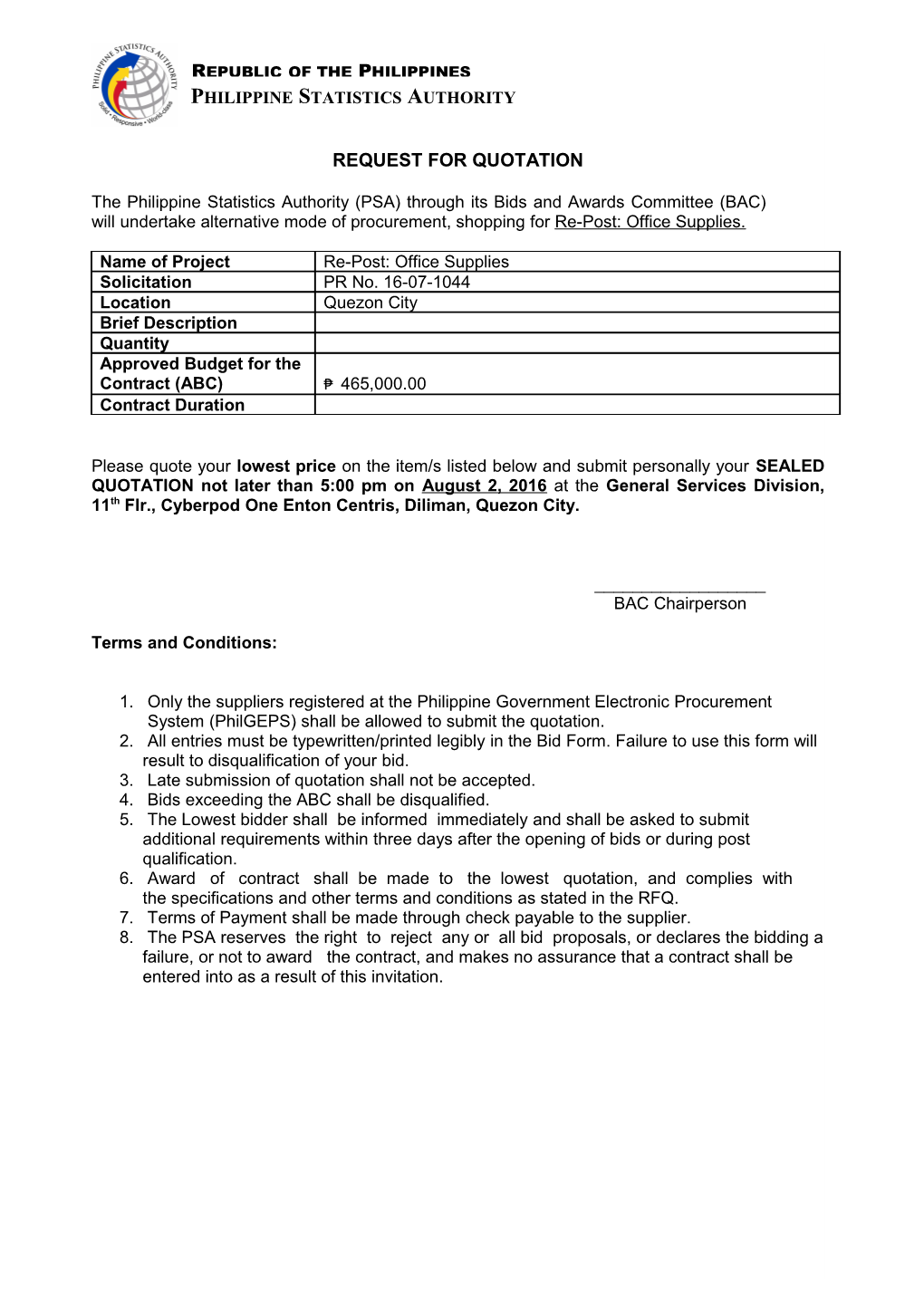 Request for Quotation s57