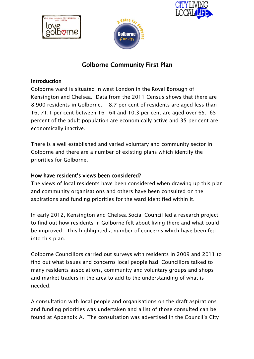 Golborne Community First Plan