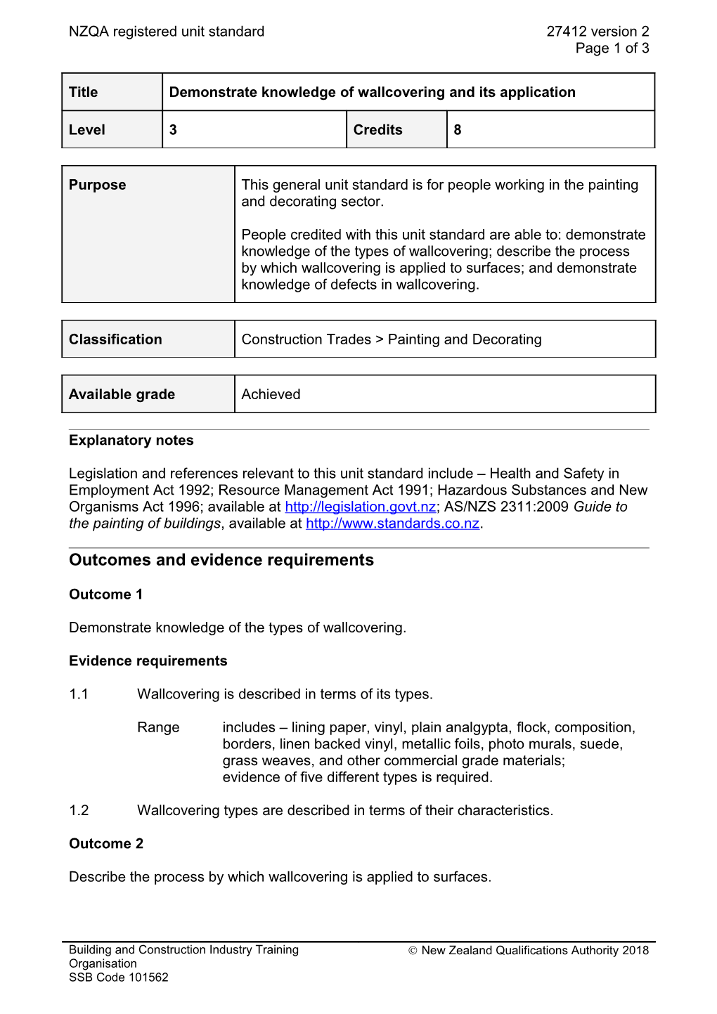 27412 Demonstrate Knowledge of Wallcovering and Its Application